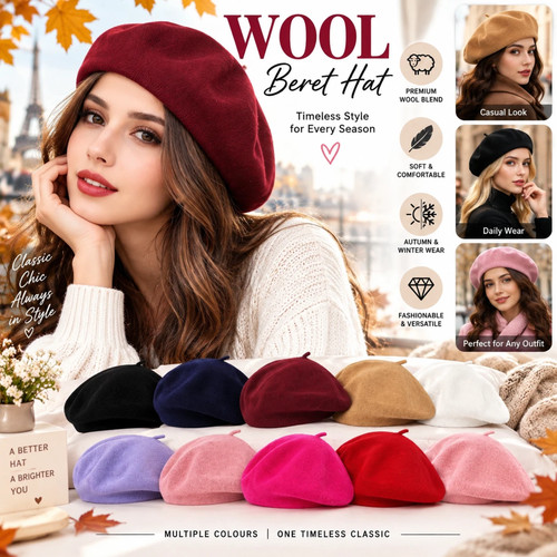 Plain beret hat wool - plain,