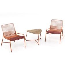 3 Piece Outdoor Rattan Furniture Set with 2 Chairs and Side Table