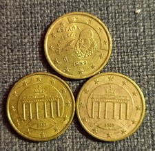 Euro Coins Fifty Cent Euro 3x, 1999,2002 German coin Spanish coin
