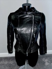 Karen Millen Women's Black  Panelled Leather Biker Jacket Size 10 UK