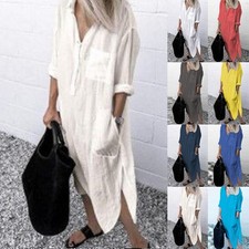 Womens Cotton Linen Maxi Shirt