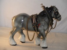 Vintage Horse With Harness Chains & Brass Detail Grey Shire/Clydesdale 24cm High