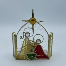 Vintage Stain Glass Nativity Scene Candle Holder