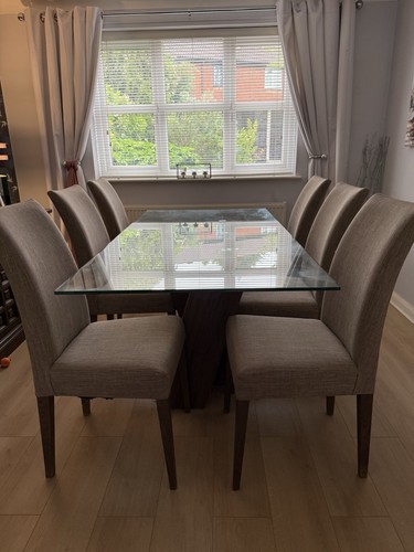 Glass wood dining table - glass, &