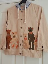 LADIES LIGHTWEIGHT HOODY JACKET 5 TEDDY BEARS APPLIQUE CARAMEL COLOUR GREY HOOD 