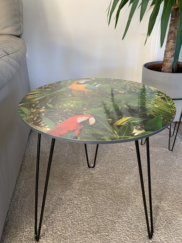Tropical parrot side table - side, /