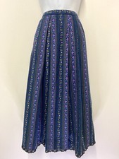 Vintage Floral Blue Skirt Long Striped Pleated 8 10 Cotton Landhaus Boho Summer