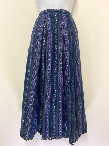 Vintage floral blue skirt long - floral,