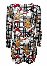 LADIES GIRLS GINGERBREAD SNOWMAN XMAS FLARE XMAS SWING DRESS PLUS SIZE
