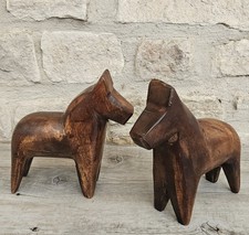 Two Vintage Wooden Dala Horses