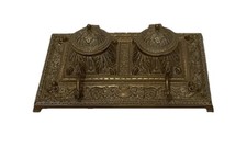 ANTIQUE French Bronze ORNATE DOUBLE INKWELL / INKSTAND and Pen Rest C1900