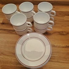 Set of 10 vinatgeARCOPAL France Restaurant Milk Glass Coffee Cups with saucers