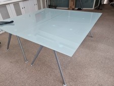 STRAUSS Designer Aluminium Frosted Glass Office Desk 2m X 1m inc. Modesty Panel