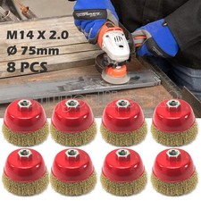 8 PCS Wire Cup Brush Wheel 75mm 3" for Angle Grinder M14 Crimped Brass Coated
