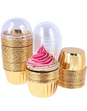 50 Pieces Cupcake Ramekins Disposable Cupcakes Cups with Lids Muffin Baking Cup
