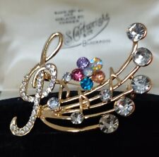 Gold Music Musical Note Brooch Crystal Diamante Treble Clef Scarf Pin Jewelry UK