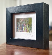 Signed Miniature Floral Original Painting in Wooden Frame. Isle of Wight, 2022