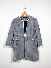 Zara Jacket Womens XL White Blue Gingham Boucle Tweed Ruffle Peplum Longline
