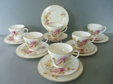 Duchess Tea Set / 6 Trios: Tea Cups, Saucers, Side Plates - Pink Yellow Roses