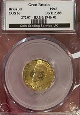 1946 Brass Threepence, KEY DATE, RARE, CGS.