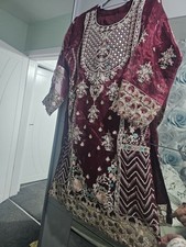 Women Ladies Large  Maroon Salvad Kameez With Large Scarf