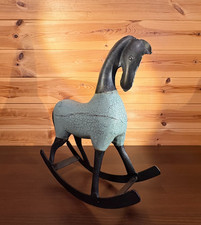 Sturdy Vintage Tabletop Rustic Metal and Wood Rocking Horse