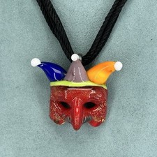 Antica Murrina carnival mask necklace jester rare black cord Murano glass 18.5''