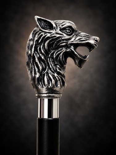 Wolf head walking cane stick - wolf,
