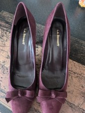 L.K. Bennett Women's Suede kitten Heel Pumps 6 Purple bow detail 