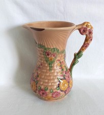 ARTHUR WOOD GARDEN WALL JUG LARGE EARTHENWARE PITCHER IN PINK GREEN AND BROWN