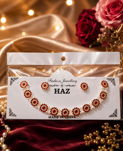 Red crystal faux pearl - red,