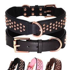 Leather Rivet Studded Dog Collar for Medium Large Breeds Rottweiler Pitbull Wide