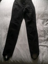 WALLIS Ladies Size 8 Denim Jodhpurs jeans side zip black skinny fit stretch 