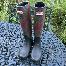 Hunter Original Check Mallalieus British wool Wellington Boots Green  size Uk 3