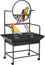 Pet Parrot Playstand Bird Cage Stand Activity Play Center w/ Perch Ladder Wheel
