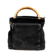 GUCCI Bamboo Hand Bag Suede Leather Black Auth