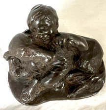 IRISH WOLFHOUND AND BOY HEREDITIES? COLD CAST BRONZE