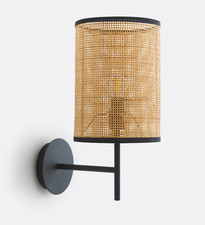 La Redoute Wall Light Natural Rattan Weave Cara Black Metal  RRP £90 OPEN BOX