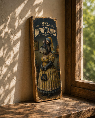 Mrs hippopotamus wooden sign - hippopotamus,