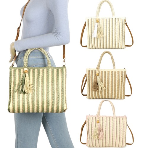 Women woven striped tote - woven, bag