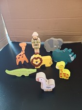Bundle of Wooden Animals and Zoo Keeper Lion Rhino Elephant Crocodile Giraffe