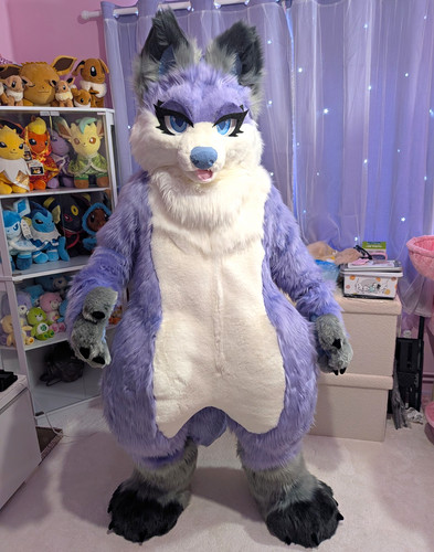 Purple white wolf full body - purple, &
