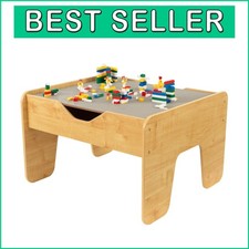Gray & Natural Reversible Play Table with 195 Building Bricks for Young Creators