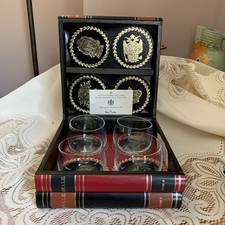 Design Philipp Swedish Glass Set & Coasters In Book Shaped Box .