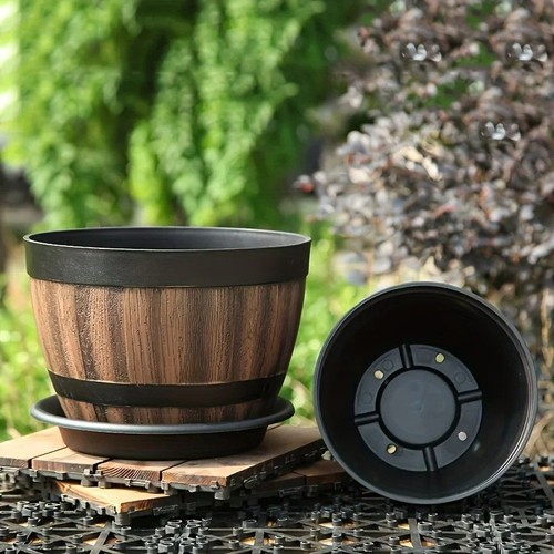 Retro whiskey barrel planter - retro,