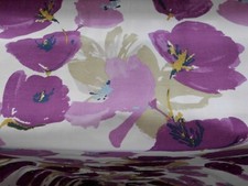 Romo Camille Magenta Olive Blue Floral on White Linen Fabric full width x 3m