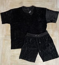 Mens T Shirt Shorts Tracksuit Velour Set Black Large RRP £50 Boohoo Man