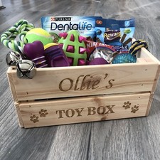 Personalised Pet Toy Box Dog Cat Wooden Crate Box Storage Treats Engraved