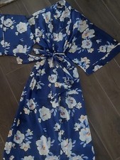 M&S Rosie Autograph Small Blue Floral Satin Long Dressing Gown New Robe Rrp £59 