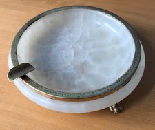 Vintage Pearl Onyx Ashtray with Gold-tone Rim and Feet